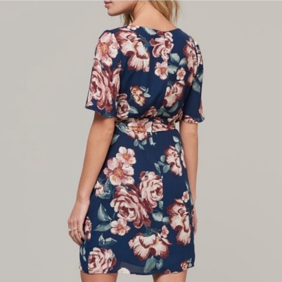 Charles Henry Flutter Sleeve Shift Dress Blue Pink Floral Tie Waist Small - Picture 2 of 11